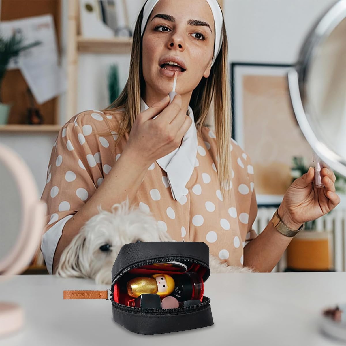 MAYCREATE Mini Lipstick Pouch Cosmetic Bags for Women, Cute Makeup Pouches for Women, 3.9''x3.9'' Small Coin Purse, Waterproof Zipper Travel Makeup Organizer Pouch with Handstrap