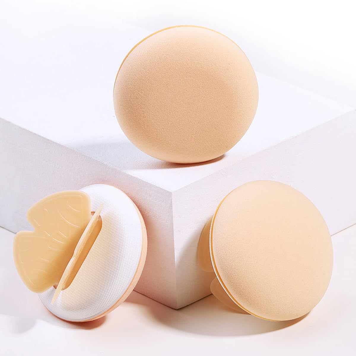 MAYCREATE 4Pcs Powder Puff with Box, Makeup Sponge Puff, Round Makeup Puff Foundation Blender Sponge, Dry & Wet Use Butterfly Wing Beauty Loose Powder Puff