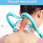 MAYCREATE Neck Massager for Pain Relief with 6 Rotatable Rollers featuring TPR Frame | Manual Full Body Relaxation Tool