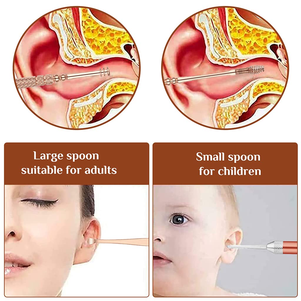 MAYCREATE 7pcs LED Ear Wax Pickers Stainless Steel Earpick Wax Remover Curette Ear Pick Cleaner Ear Cleaner Spoon Care Ear Clean Tool