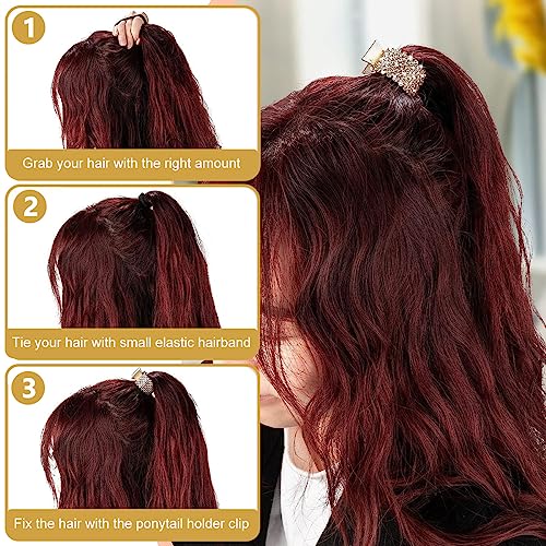 MAYCREATE 3pcs Hair Claw Clips for High Ponytail, Small Metal Rhinestone Hair Clips, Ponytail Holder for Thick Long Hair, Stylish Hair Accessories for Women Girls