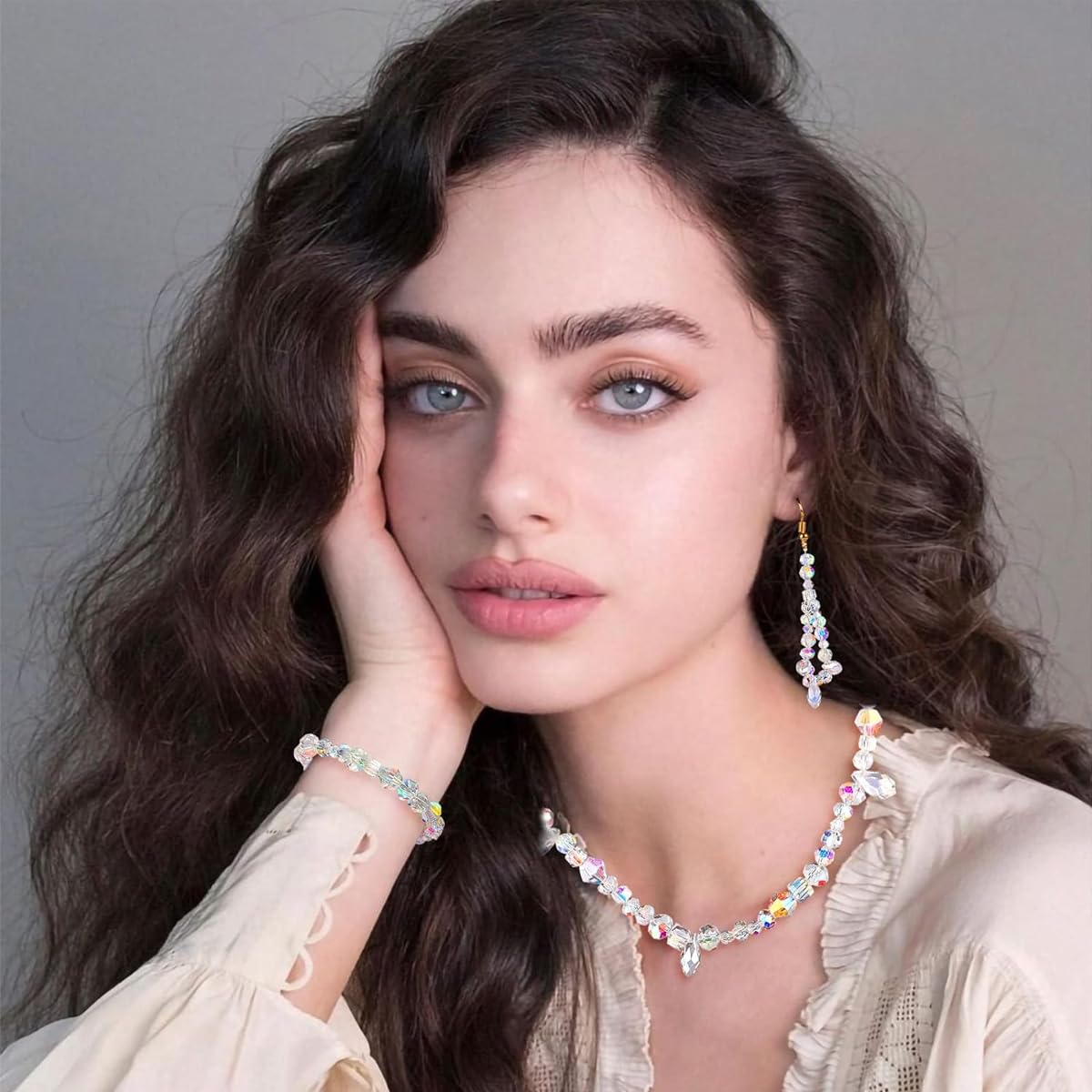 MAYCREATE 600PCS Glass Beads, Crystal Beads for Jewelry Making Crystal Glass Crystal Beads Rainbow for Jewelry Making Crafts DIY Necklace Bracelet Making Kit Crystal Beads