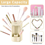 MAYCREATE Makeup Brush Holder with Drawer, Wall Mounted Makeup Brush Organizer, 360° Rotating Large Capacity Cosmetics Organizer Box for Countertop Vanity and Bathroom - Waterproof & Dustproof