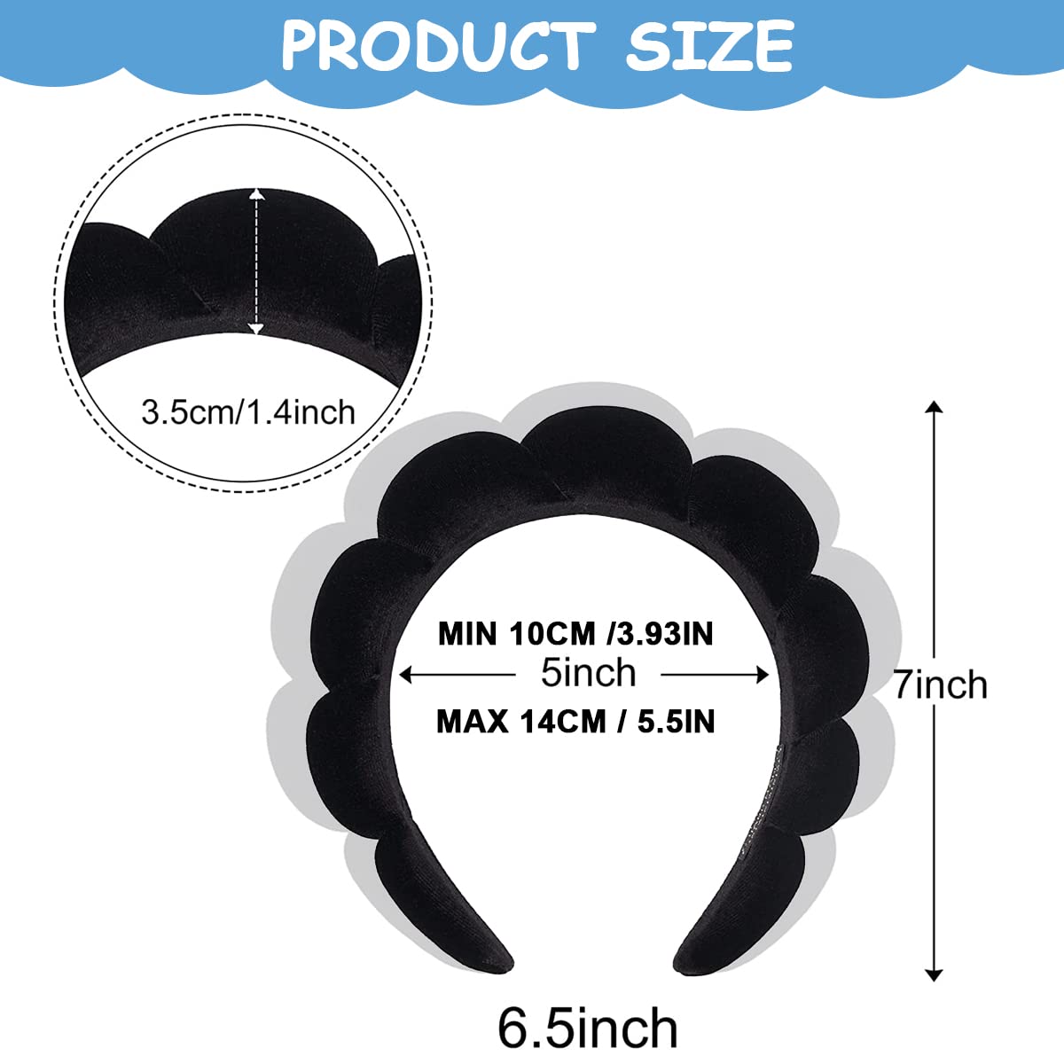 MAYCREATE Facial Spa Headband for Face Washing and Makeup featuring Soft Sponge Design | Black Non Slip Hairband for Women and Girls