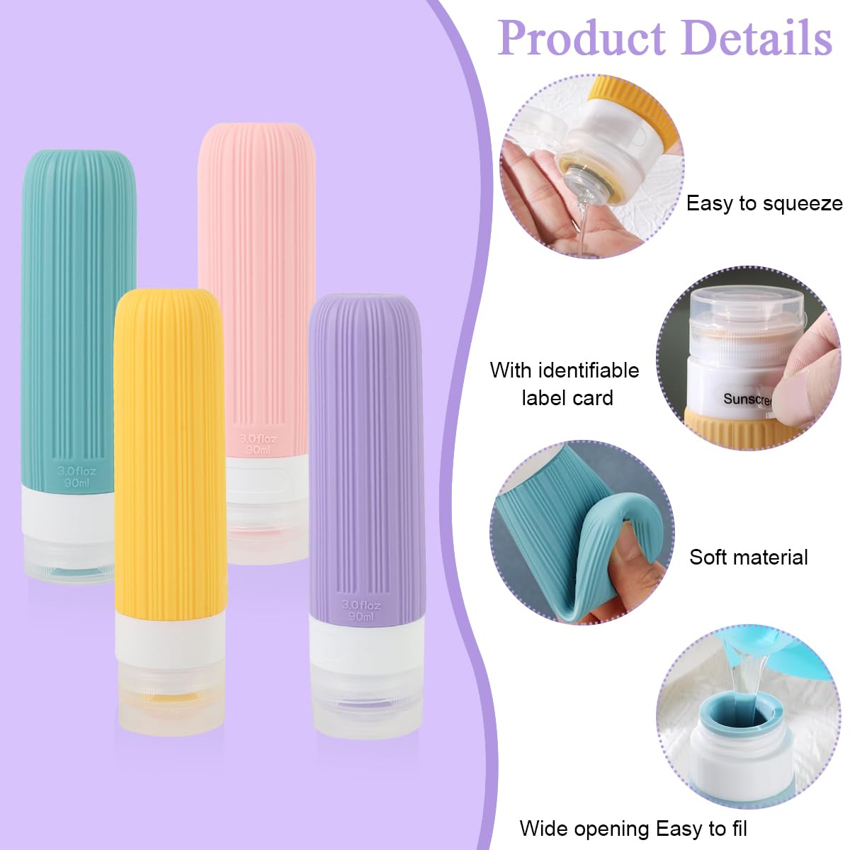 MAYCREATE Toiletries Travel Bottles Set for Air Travel with 8pcs 90ml and 40ml Leakproof Silicone Containers