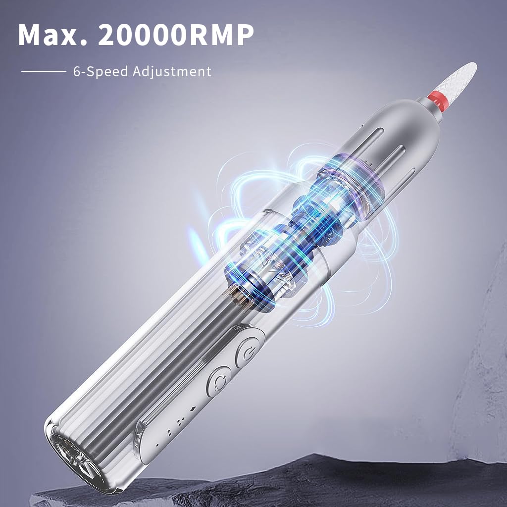 MAYCREATE Nail Drill Machine for Acrylic and Gel Nails with 12 Bits 6 Speeds USB Rechargeable