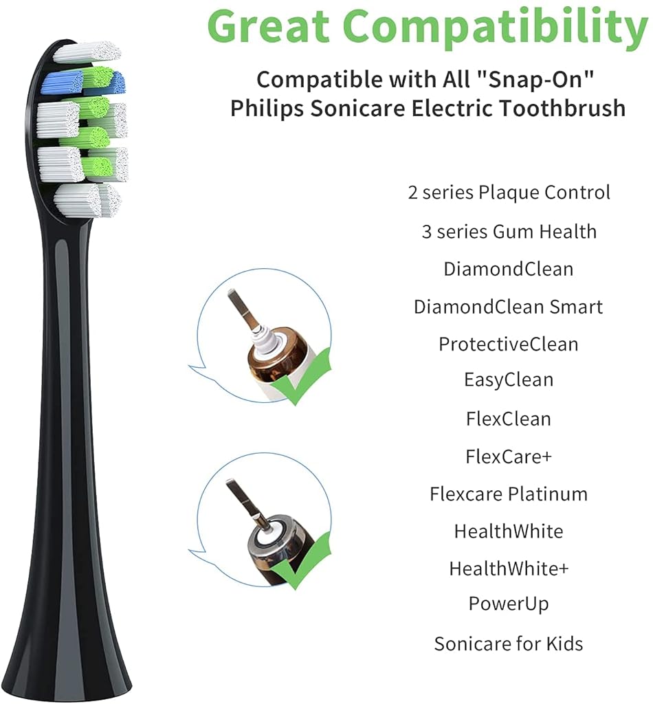 HANNEA Replacement Toothbrush Heads Compatible for Philips DiamondClean, 2020 Edition, Fit ProtectiveClean 4300 6100, EasyClean, Gum Health, HX6064 - Black Brush Head