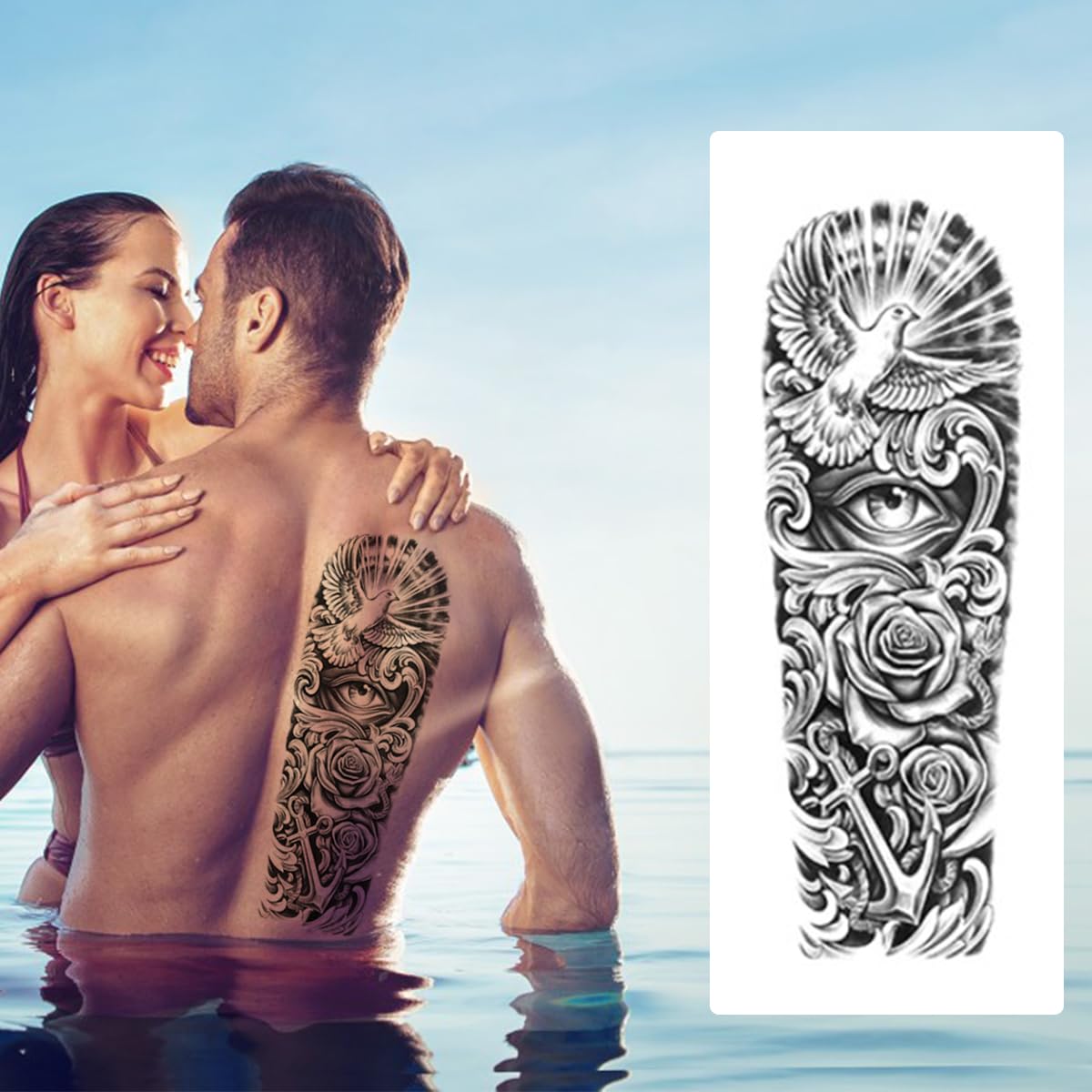 MAYCREATE Temporary Tattoos for Arms and Legs featuring 6 Sheets 48×17 cm Waterproof Designs | Ideal for Party and Club Looks