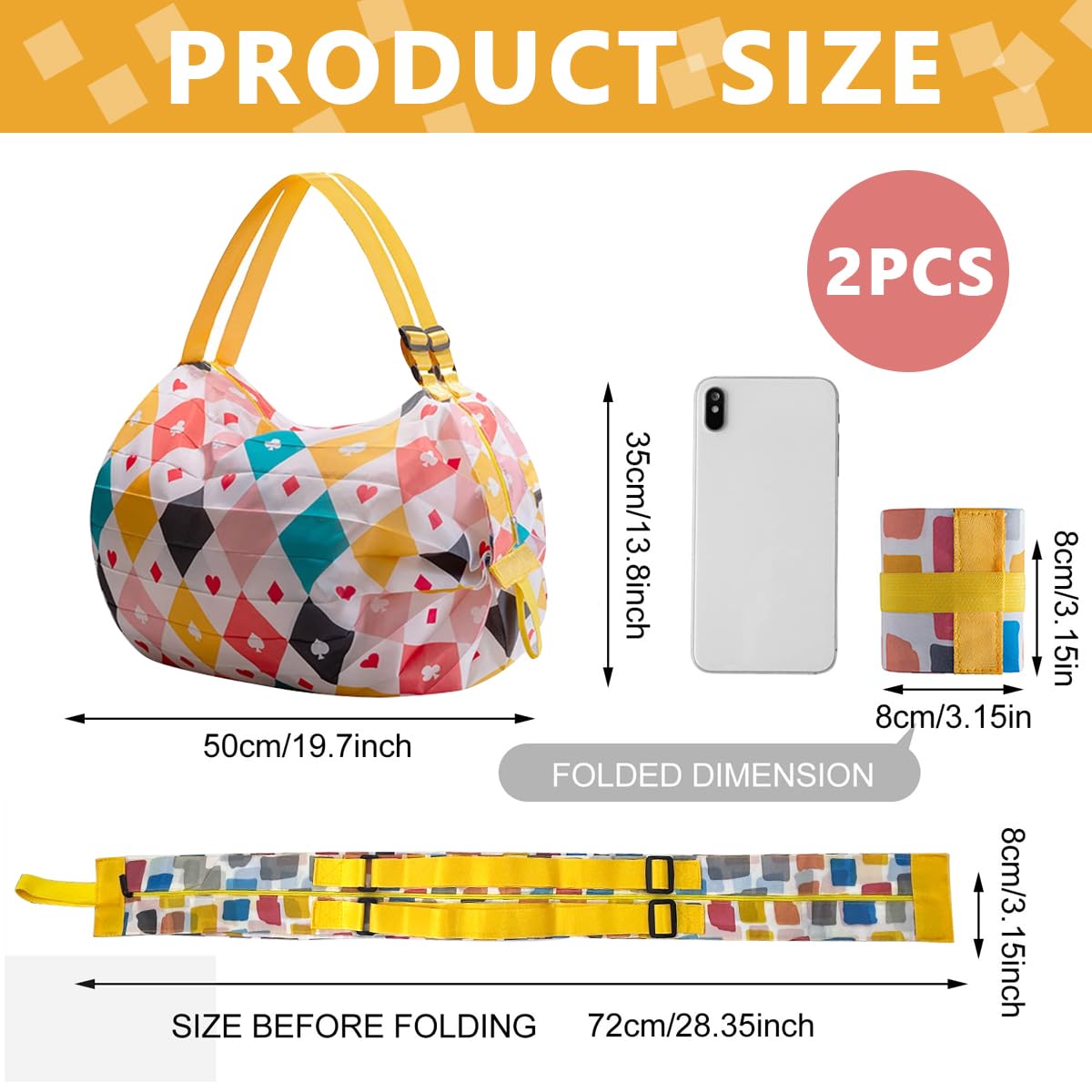 MAYCREATE 2pcs Shopping Bag for Grocery, Folding Supermarket Shopping Bag with Zipper, Reusable Grocery Bags with Handles Washable Shopping Bags Waterproof Shopping Tote Bag, Style B