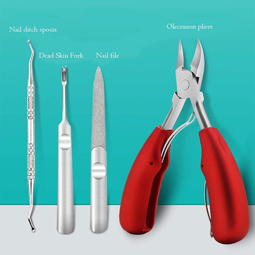 MAYCREATE Toe Nail Clipper for Ingrown or Thick Toenails with Double Spring and ABS Handle | 5PCS Stainless Steel Pedicure Kit
