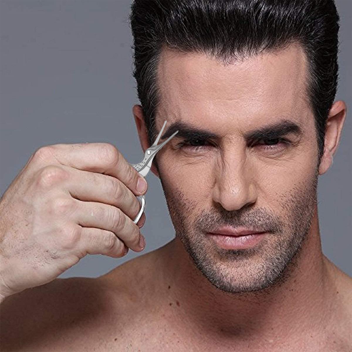 MAYCREATE Nose Trimmer for Men Nose Hair Scissors Kit, Stainless Steel Small Beauty Eyebrow Scissors, Safety Blunt Tip Scissors for Facial Hair Moustache Beard, with Storage Box (silver)