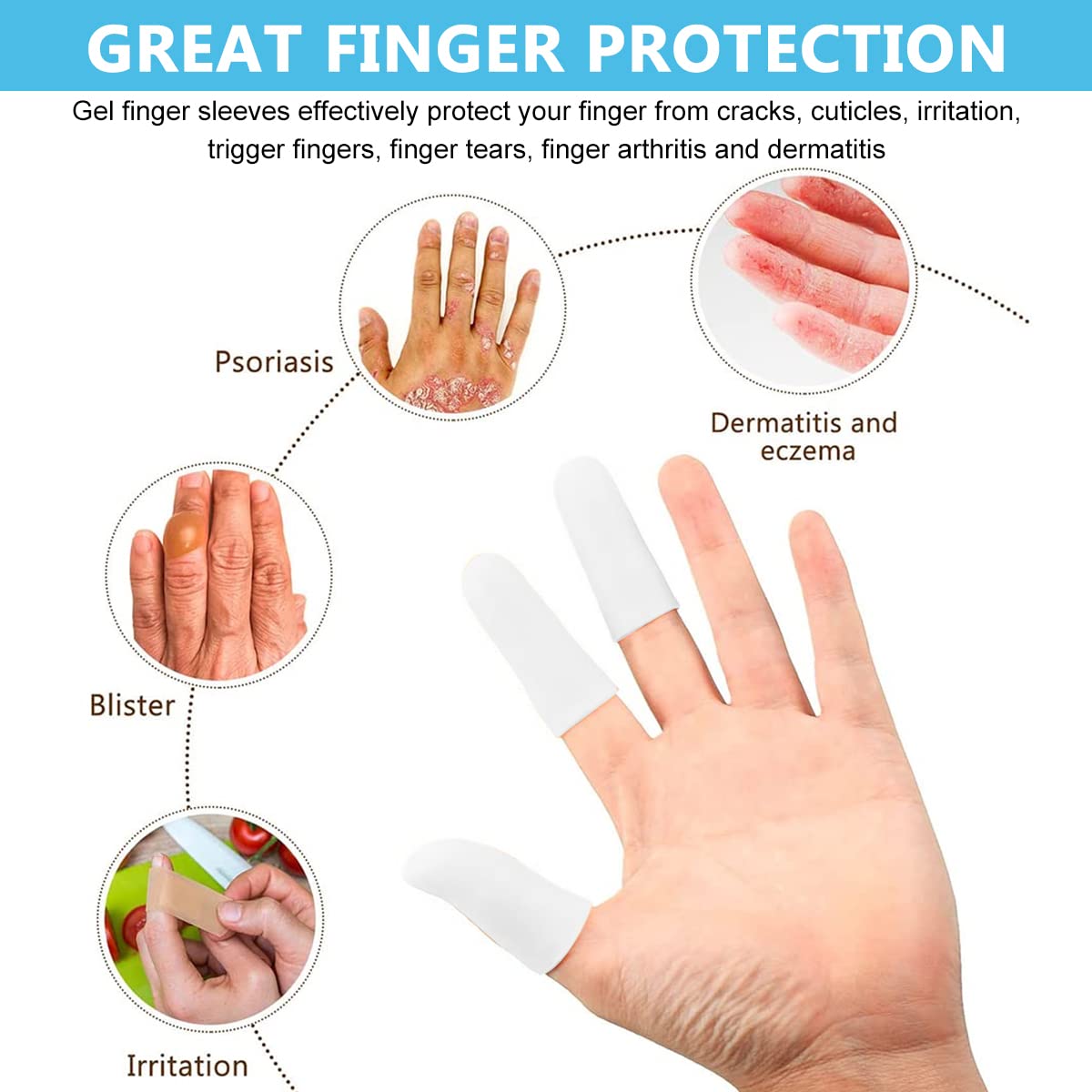 MAYCREATE 10pcs finger protection, Gel Finger Support Protector Gloves, Gel Finger Cots/Covers for Trigger Finger Hand Eczema Finger Cracking Finger Arthritis, White