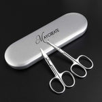MAYCREATE Nose Scissors Set for Beard and Moustache Trimming with Bent and Round Tips | 2pcs Stainless Steel Silver Grooming Kit