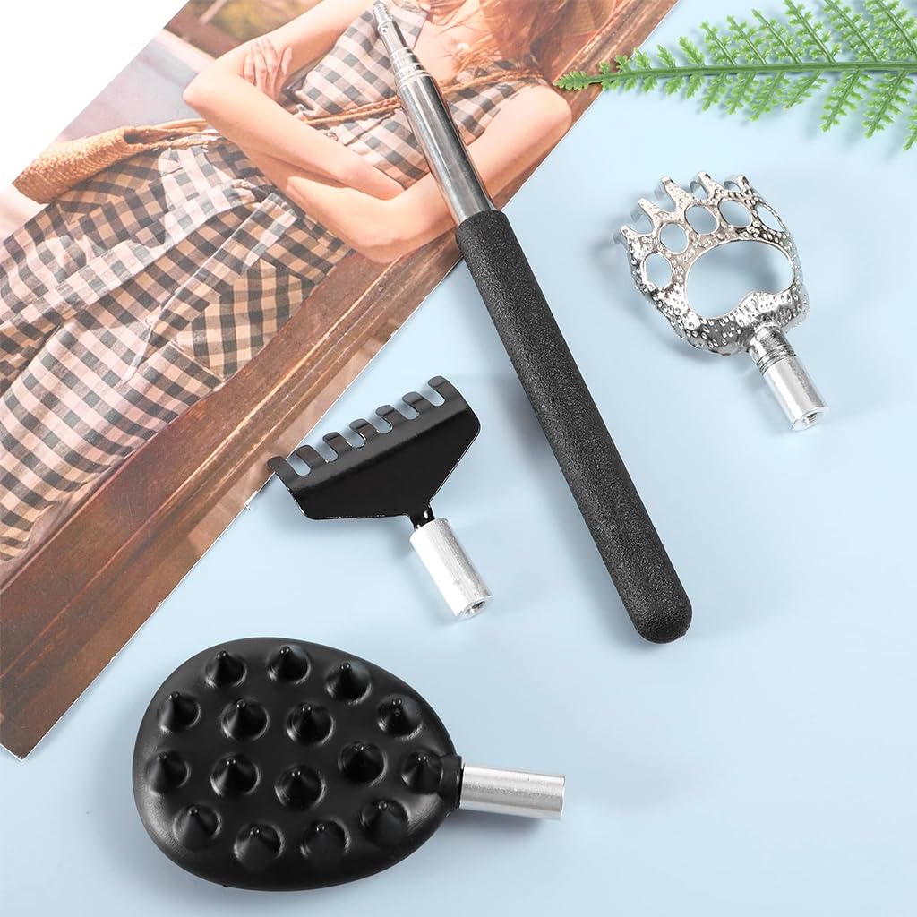 MAYCREATE 3 in 1 Back Scratcher 7.48-24.8 inches Telescopic Back Scratcher with 3 Interchangeable Scratcher Heads Back Massager Scratcher Acupoint Massager Claw-end Rake-end Back Scratcher