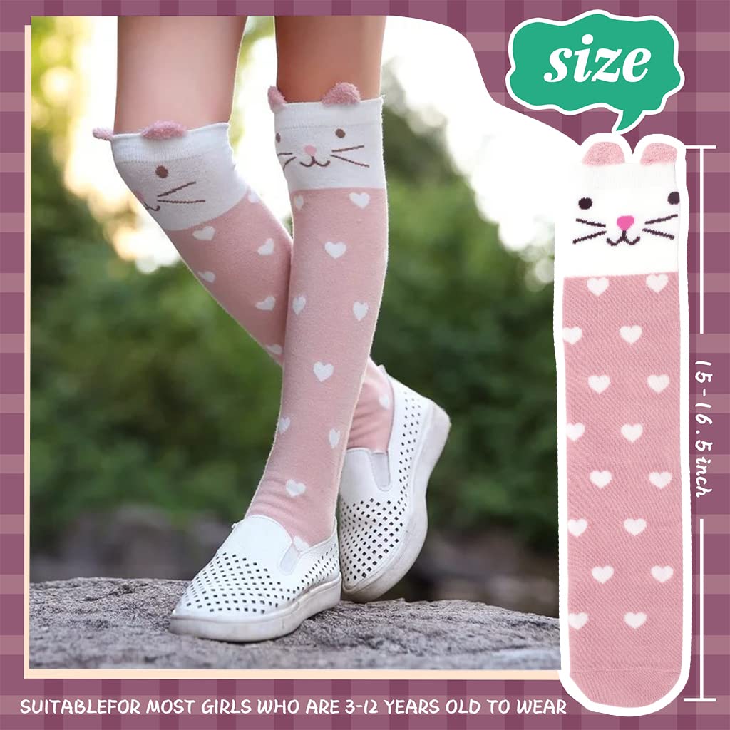 MAYCREATE Pink Girls Cotton Knee,High Socks Cute Kitty Winter Warm Long Socks for Christmas Gift,Girls 3 to 12 Years Old Boot Socks,One Pair
