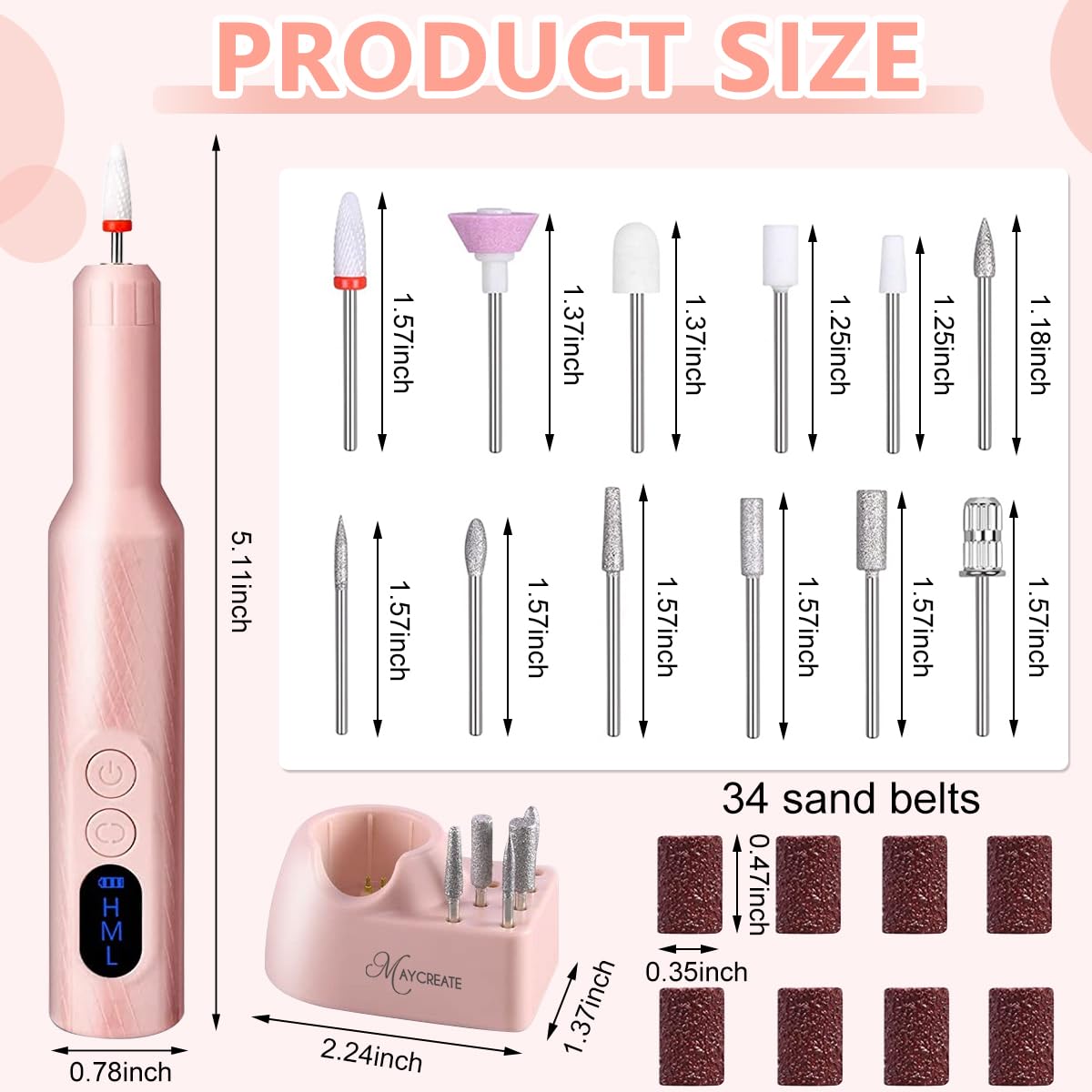MAYCREATE Nail Drill Machine for Manicure and Pedicure with LCD Display and 20000rpm | USB Rechargeable Cordless Design