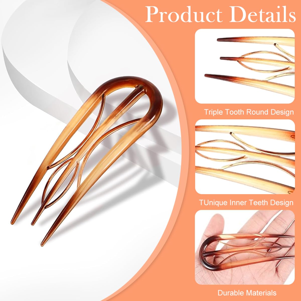 MAYCREATE French Hair Pins for Styling Buns with 3 Tongs Grip 10pcs Acrylic U Clips | Women’s Elegant Accessories
