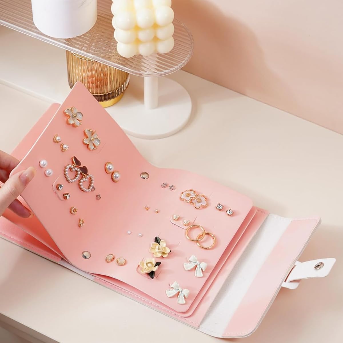 MAYCREATE Earring Organizer for Travel with Foldable Book Design and 42 Pair Capacity | PU Leather Case