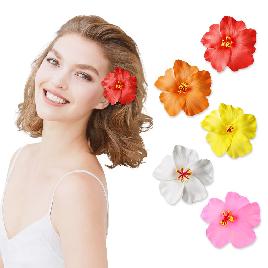MAYCREATE Flower Hair Clips for Women featuring 5pcs 3.7 in Fabric Blooms | Beach Styling Accessory