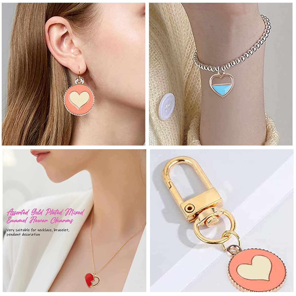 MAYCREATE Enamel Heart Shaped Pendants Set for DIY Jewelry Making featuring 50pcs Alloy Charms | Multi Color Accessories with Hanging Hole Design