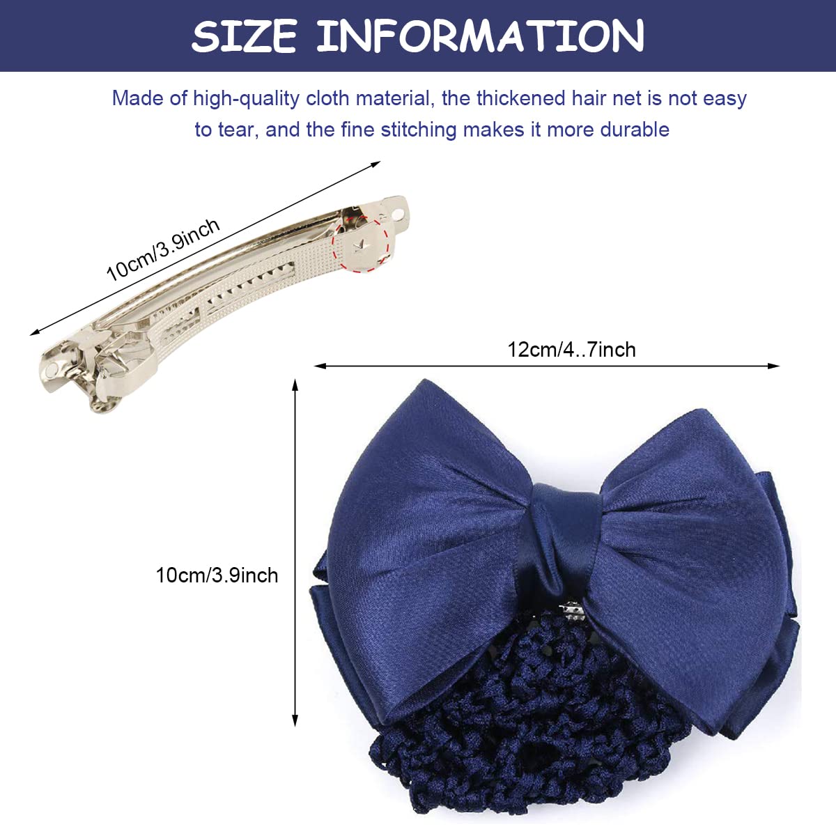 MAYCREATE Bow Hair Bun Net for Work and Dance featuring Alloy Spring Clip 10cm | Blue Snood Cover for Women