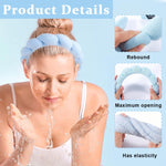 MAYCREATE Spa Headband Wristband Combo for Women Girls Face Washing, Sunflower Sponge Facial Skincare Headband Makeup Hairband Coral Fleece Wrist Washband Set - Blue