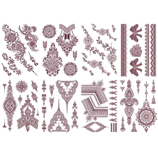 MAYCREATE® 8 Sheets Brown Temporary Tattoos Sticker for Women Girls, Waterproof Fake Tattoo Kits, Lotus Mandala Flower Temporary Tattoos Neck Chest Arm