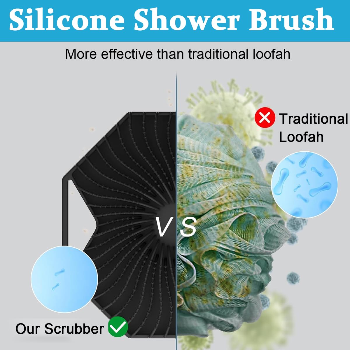MAYCREATE Silicone Body Scrubber, Exfoliating Body Scrubber for Sensitive Skin, Soft Massage Body, More Hygienic Than Traditional Loofah, Gentle Exfoliating for Sensitive Skin, Black