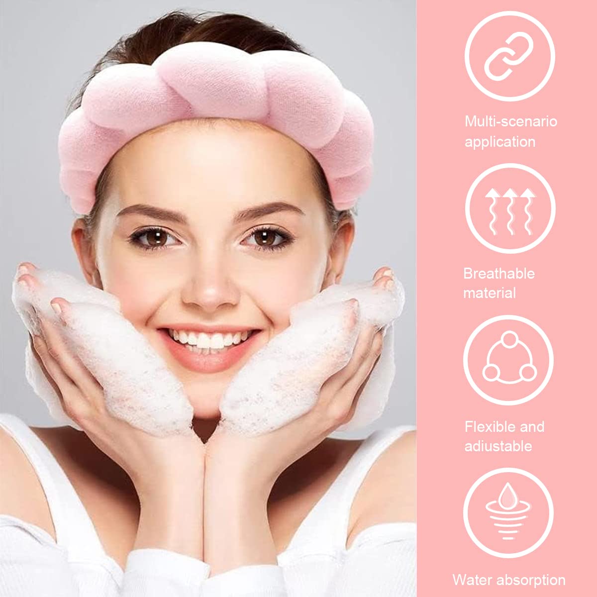 MAYCREATE Spa Headband for Makeup and Skincare featuring Soft Sponge Design in Pink | Non Slip Hair Hoop for Women and Girls