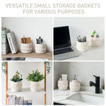 MAYCREATE Macrame Makeup Brush Holder Organizer Boho Desk Mini Storage Basket Table Cotton Rope Tassels Pen Holder for School Office Stationeries Storage Container - Ivory