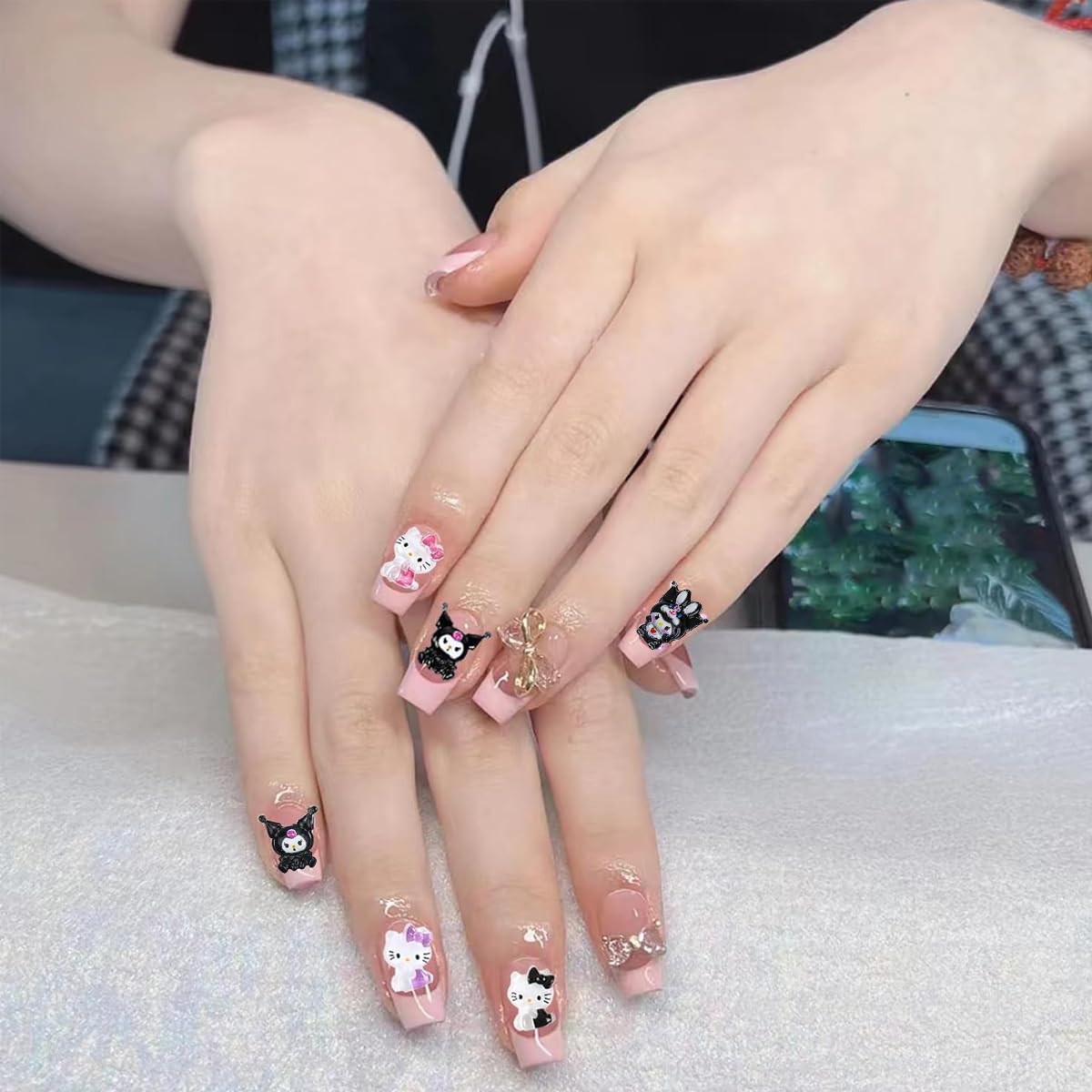 MAYCREATE 70Pcs 3D Nail Decals Flatback Nail Decal Charms Sanrio Nail Decal Charms 7 Designs Kuromi and Kitty Themed Resin Cartoon Nail Decals Charms for DIY Nail Art, DIY Handcrafts, Decorations
