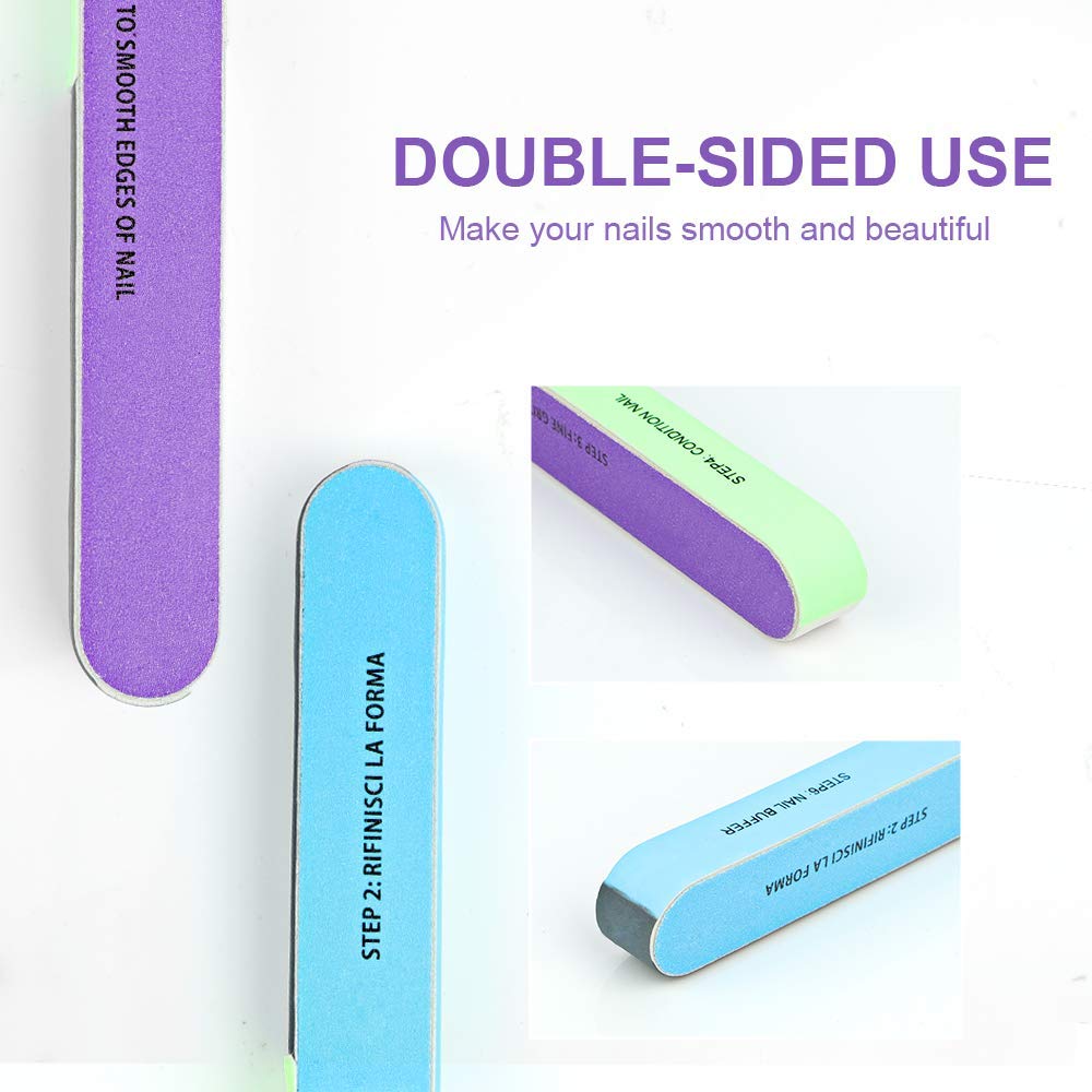 MAYCREATE 10PCS Nail Files, Professional Nail File Set, Curved Fingernail files, 100/180 grit Double-Sided Emery Board Manicure Tools for Home and Salon Use (Blue)