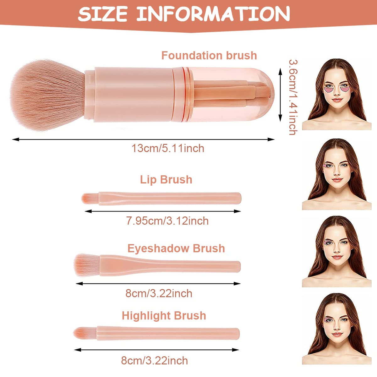 MAYCREATE Makeup Brush Set for Travel with 4 in 1 Retractable Capsule Design | Nude Color