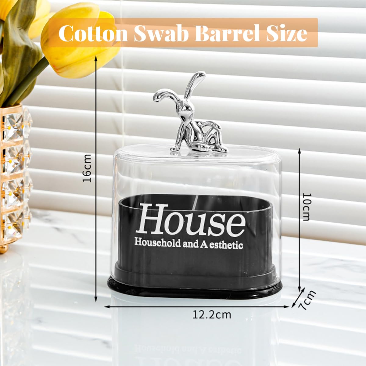 MAYCREATE Cotton Swab Holder for Desk or Bathroom with 2 Compartments and Lid | White PP Storage Box 5.7 x 5 x 3.2 in