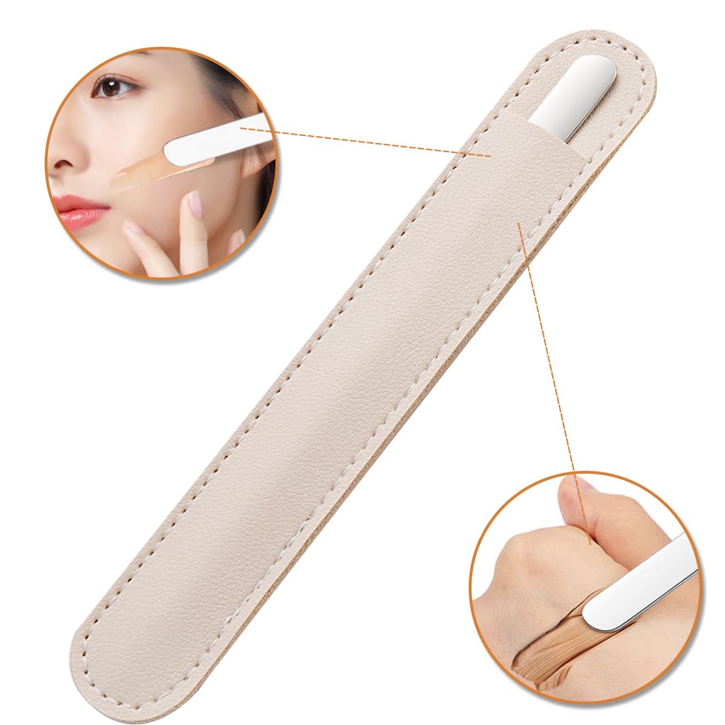 MAYCREATE Makeup Spatula & Palette Set, Stainless Steel Spatula and Clear Acrylic Foundation Palette Combo, Beauty Cosmetic Makeup Tool, Spatula with Protective PU Sleeve