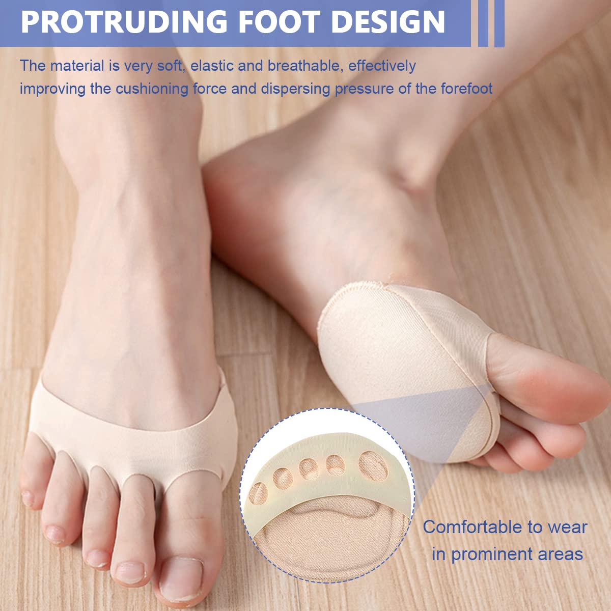 MAYCREATE 4 Pairs Forefoot Honeycomb Fabric Ball of Foot Cushion Metatarsal Pads for Women,Reusable High Heels Invisible Socks,Comfortable Non Slip Toe Sleeves for Relieving Foot Fatigue