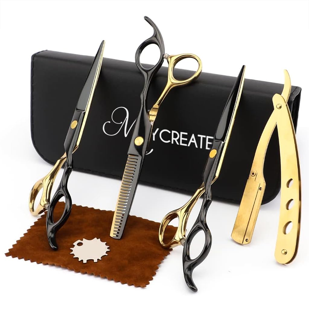 MAYCREATE Hair Cutting Scissors Kit for Home and Salon with Shock Absorber | Stainless Steel Tools