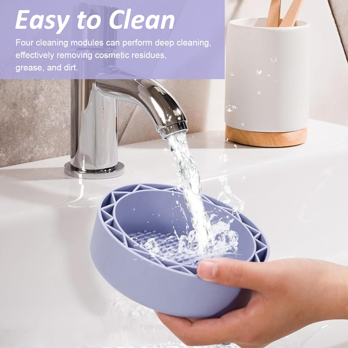 MAYCREATE Makeup Brush Cleaner for Deep Cleansing with 5.1 in Textured Bowl and Drying Rack | Purple Silicone