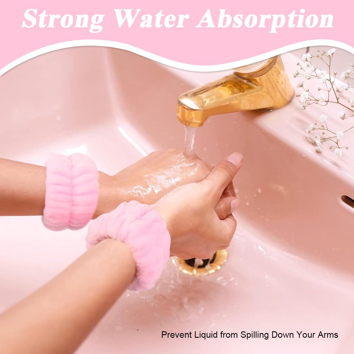 MAYCREATE Face Wash Headband Set for Skincare with Flannel Wristbands and Sunflower Edge | Pink 4Pcs Combo for Women