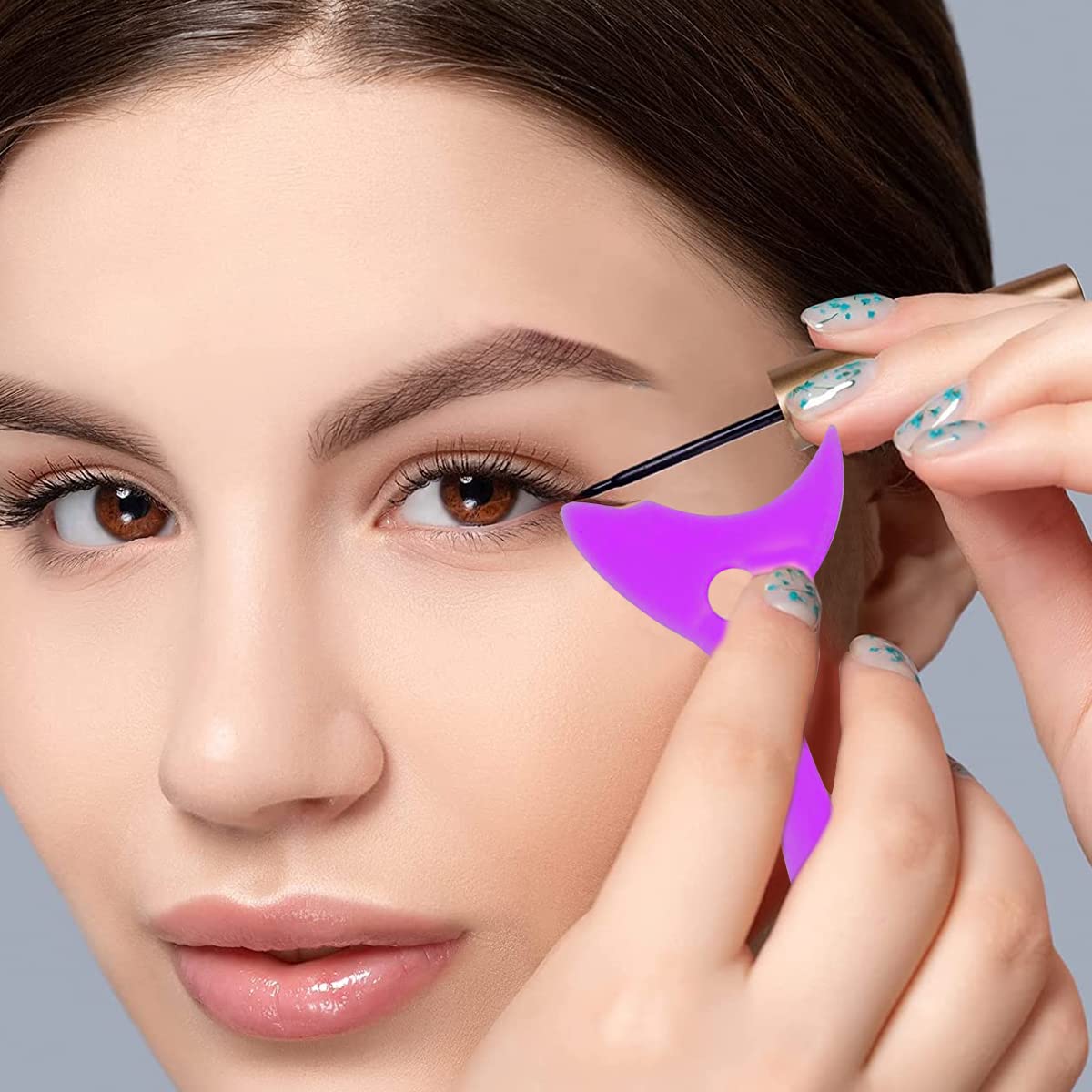 MAYCREATE Mascara Shield Applicator 3-In-1 Silicone Eyelash Shield Guard Eyeliner Auxiliary Cosmetic Makeup Tool, Reusable & Detachable - Purple
