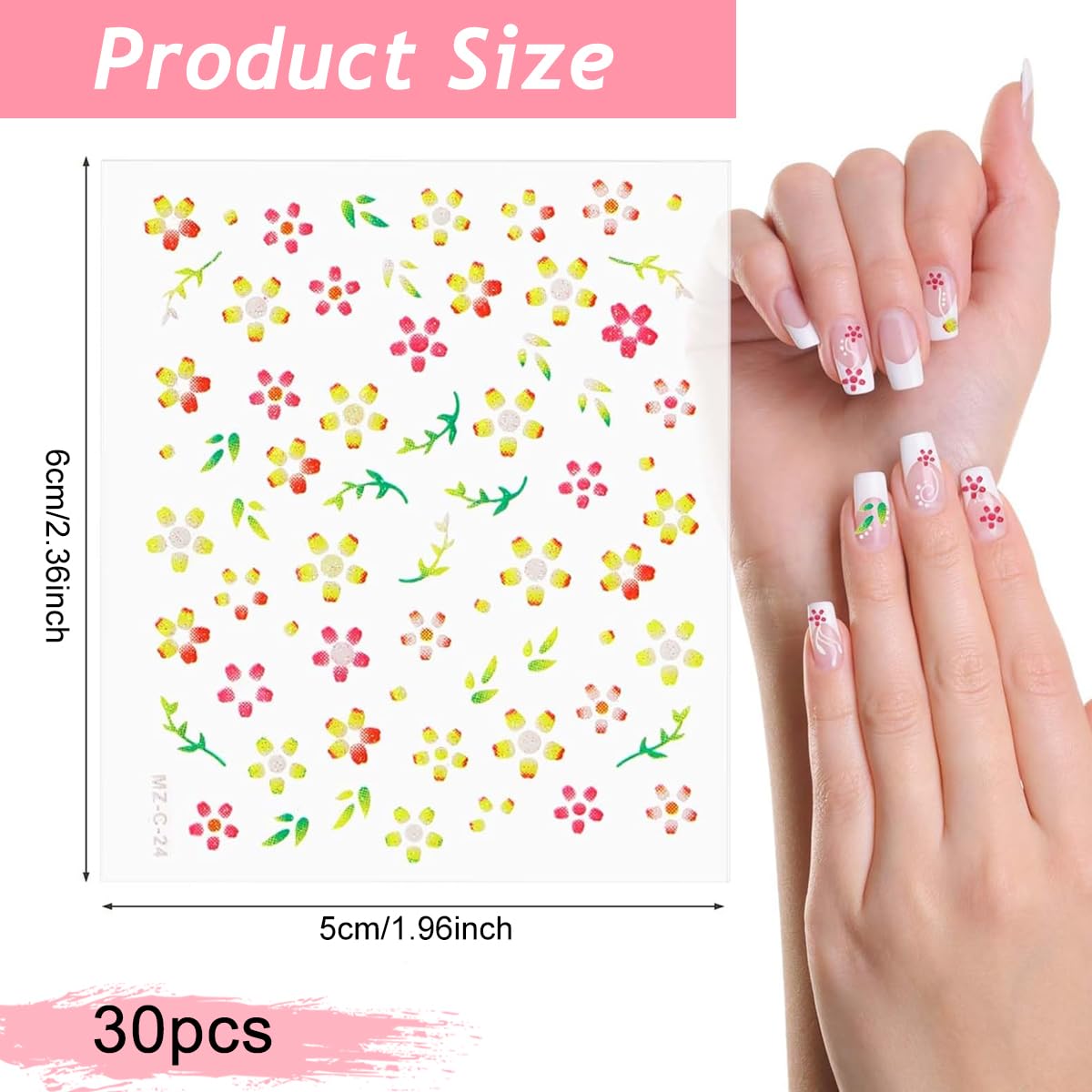 MAYCREATE Mini Flower Nail Art Stickers for DIY Nail Design with 30 Sheets | Self-Adhesive Embossed Daisies