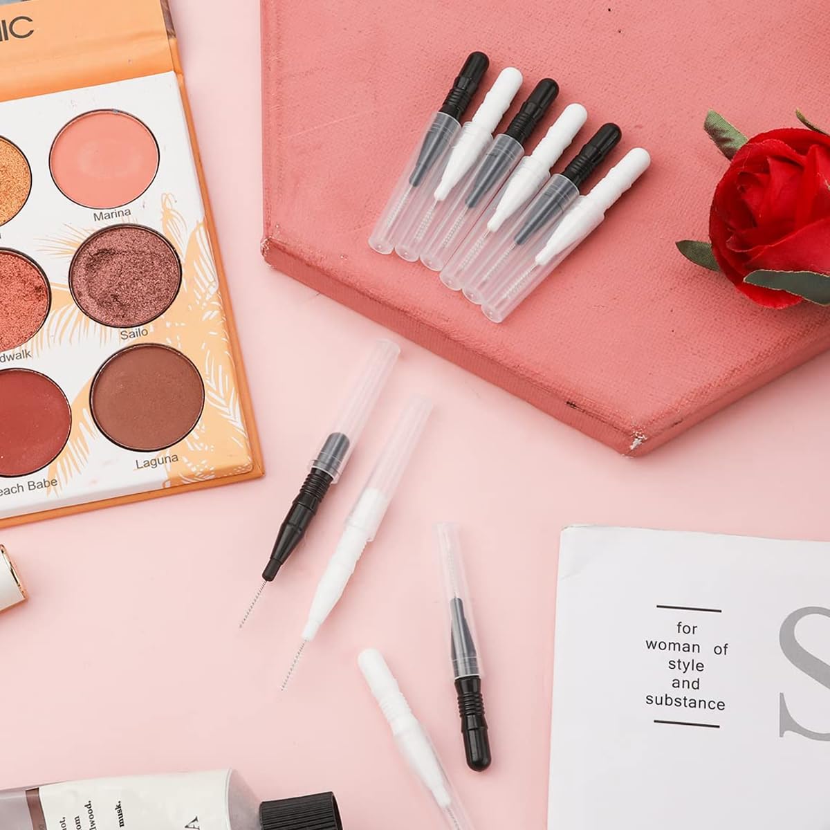 MAYCREATE 20pcs Eyebrow Brush for Women, Micro Lash Mascara Brush With Cap, Eyelashes Spoolie Brush for Mascara Cream, Eyelash Lift Extensions Applicators, Brow Clean