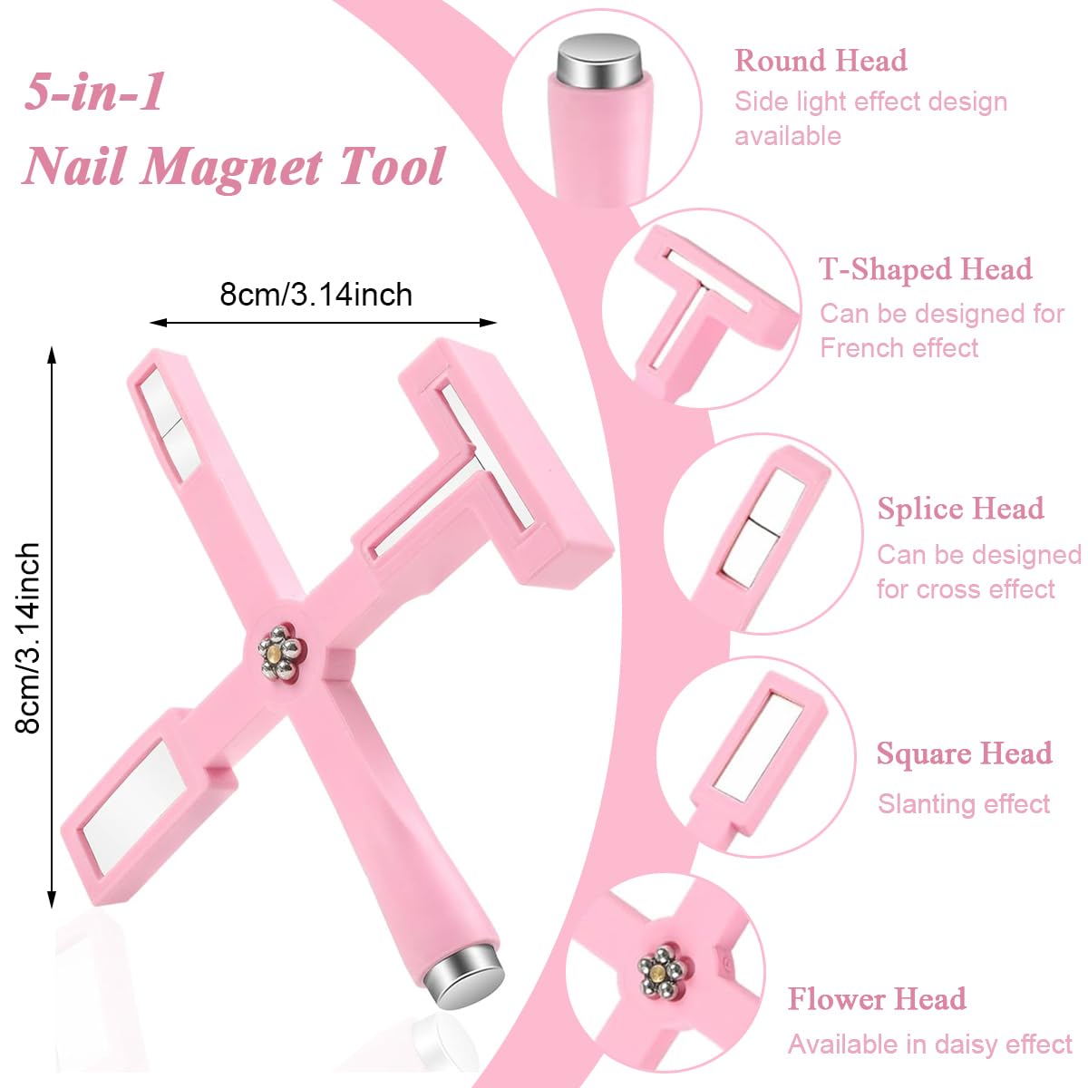 MAYCREATE Nail Magnet Set, Upgraded 5 in 1 Nail Magnet Set for 3D Cat Eye Gel Polish Tools, Magnet Wand for Nails Cat Eye Nail Design Tools Nail Art DIY Accessories, Pink