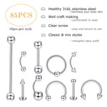 MAYCREATE 85 pcs Stylish Piercing Stainless Steel Body Jewelry Set for Women and Men For Lip, Tongue, Eyebrow, Nipple, Belly-Button, Nose Piercings Piercing Art