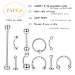 MAYCREATE Piercing Jewelry Set with 255 pcs Stainless Steel Rings for Nose Tongue and Belly | Unisex Body Art Collection
