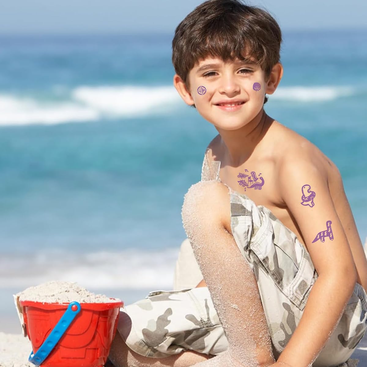 MAYCREATE UV Test Skin Stickers for Sun Safety with Color Changing Sensor | 6 Sheet Waterproof Cartoon Tattoos