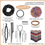 MAYCREATE Hair Styling Tool Kit with 1209 pcs Elastics and 4 Tools | Multi Color Scrunchies