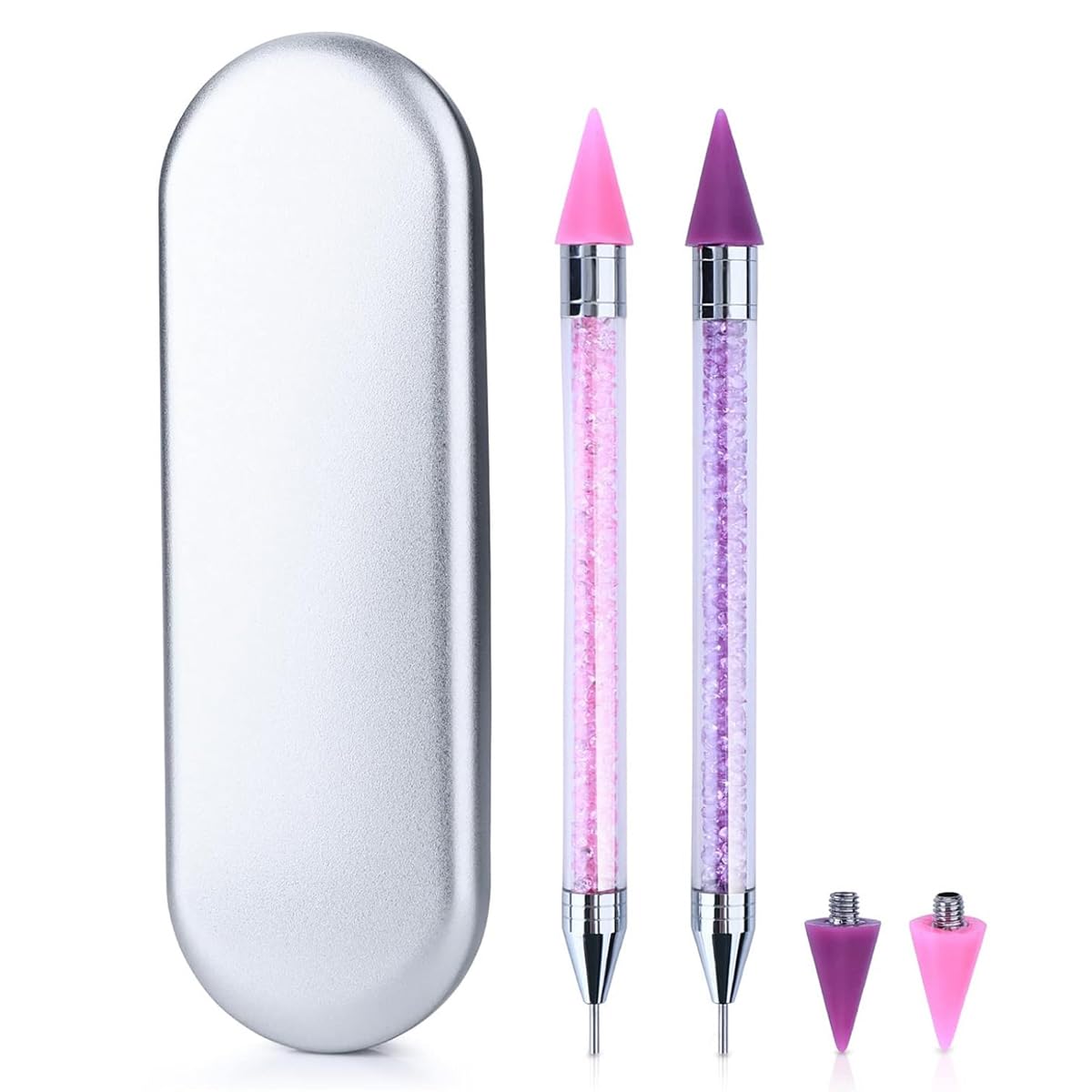 MAYCREATE 2pcs Nail Art Tools Rhinestone Pick Up Tool for Diamond Painting Nail Art Dual Head Rhinestones Pick Up Pen with 2 Extra Nibs Nail Dotting Pen Picker Pen for DIY