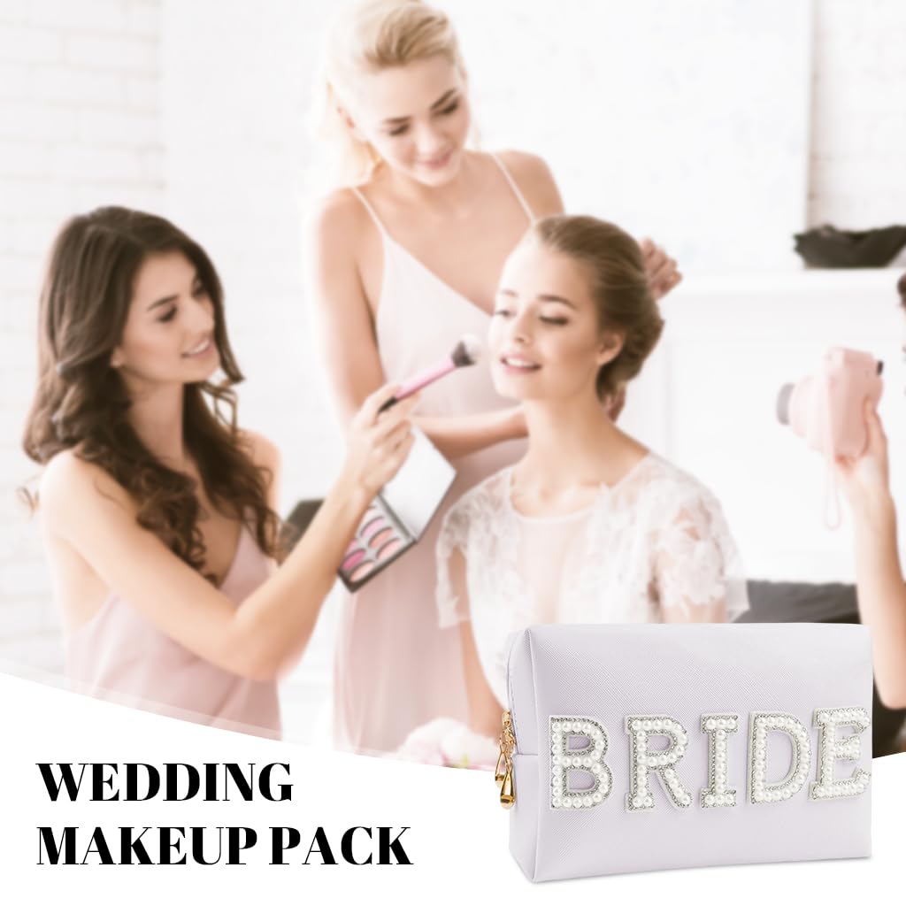 MAYCREATE Bride Makeup Pouch for Weddings featuring Pearl Rhinestones and Zipper Closure 20.5x8x12.5cm