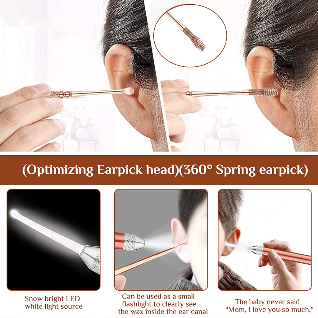 MAYCREATE 7pcs LED Ear Wax Pickers Stainless Steel Earpick Wax Remover Curette Ear Pick Cleaner Ear Cleaner Spoon Care Ear Clean Tool